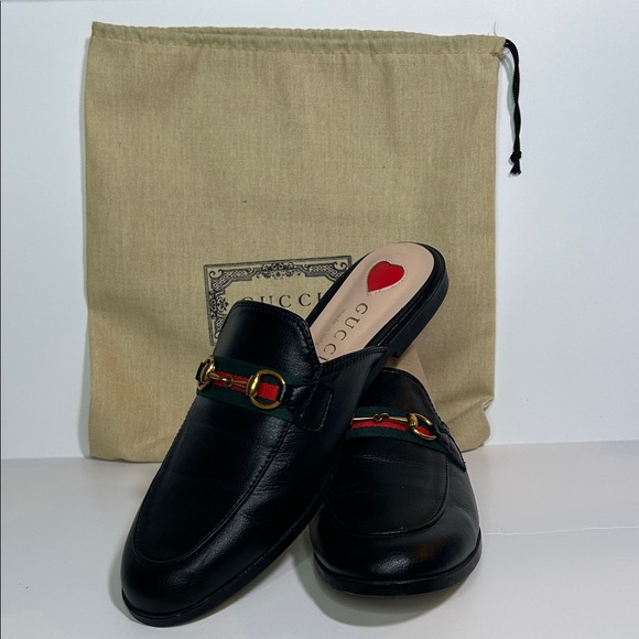 Gucci Shoes - Gucci Black Leather Men's Slip-On Loafers with Red and Green Accents